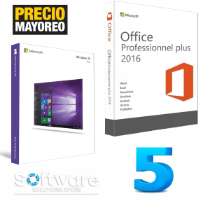 Bundle 5 Licencias Windows 10 Pro + Paquetería Microsoft Office Professional 2016 Digital Key